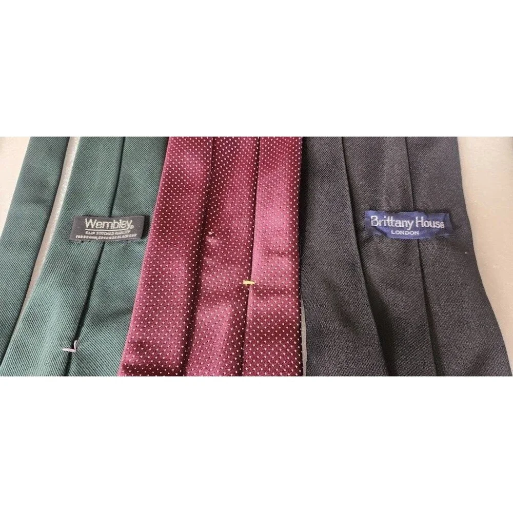 3X Men Polyester Neck Tie Green Black Solid Red Dot Design Formal Business Suit